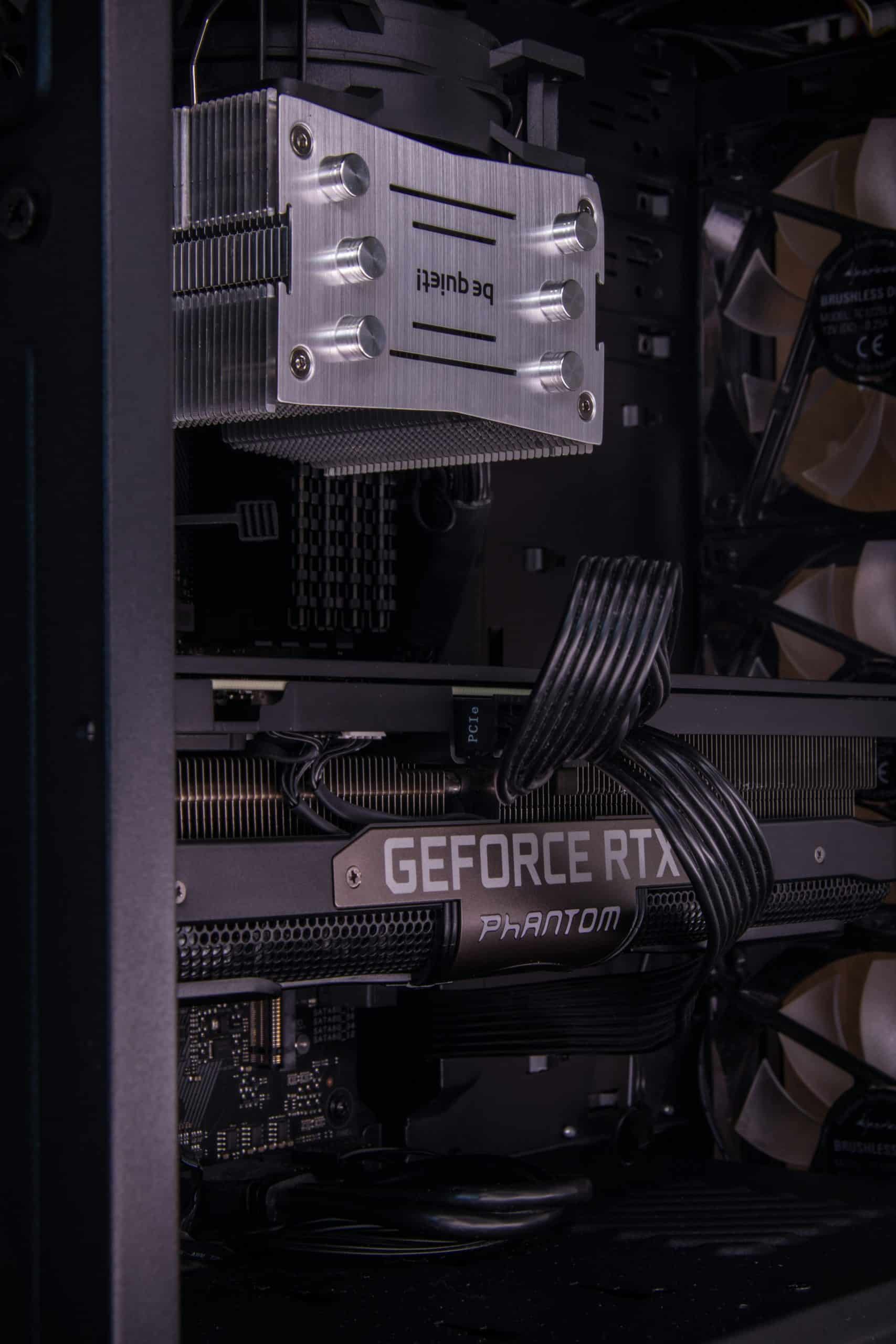 Open computer tower showing internal components for technical repair