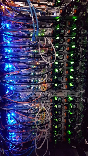 Server rack with multiple hosting servers and network equipment