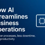 Blue Digital Graphic Showing Ai Automation Improving Business Processes and Efficiency