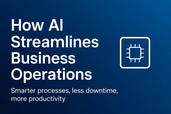 Blue Digital Graphic Showing Ai Automation Improving Business Processes and Efficiency