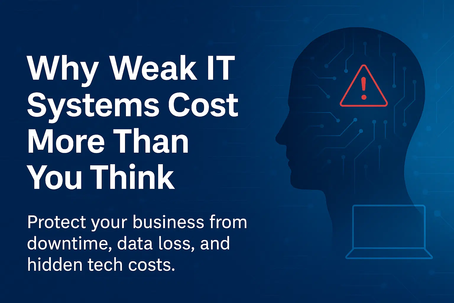 Blue Digital Image Showing It Failure Concept with Warning Icon and Circuitry Design